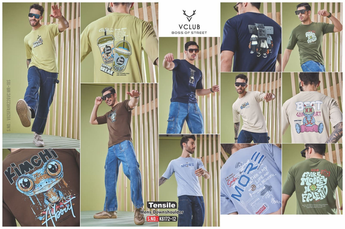 Down Shoulder S No K6172-12 V Club Tencil Mens Tshirts Exporter Gujarat
