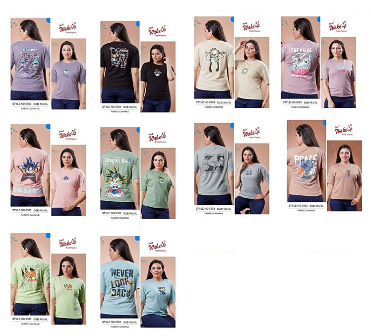 Down Shoulder Style No 5503 Wakeup Imported Women Tshirt Manufacturer Gujarat