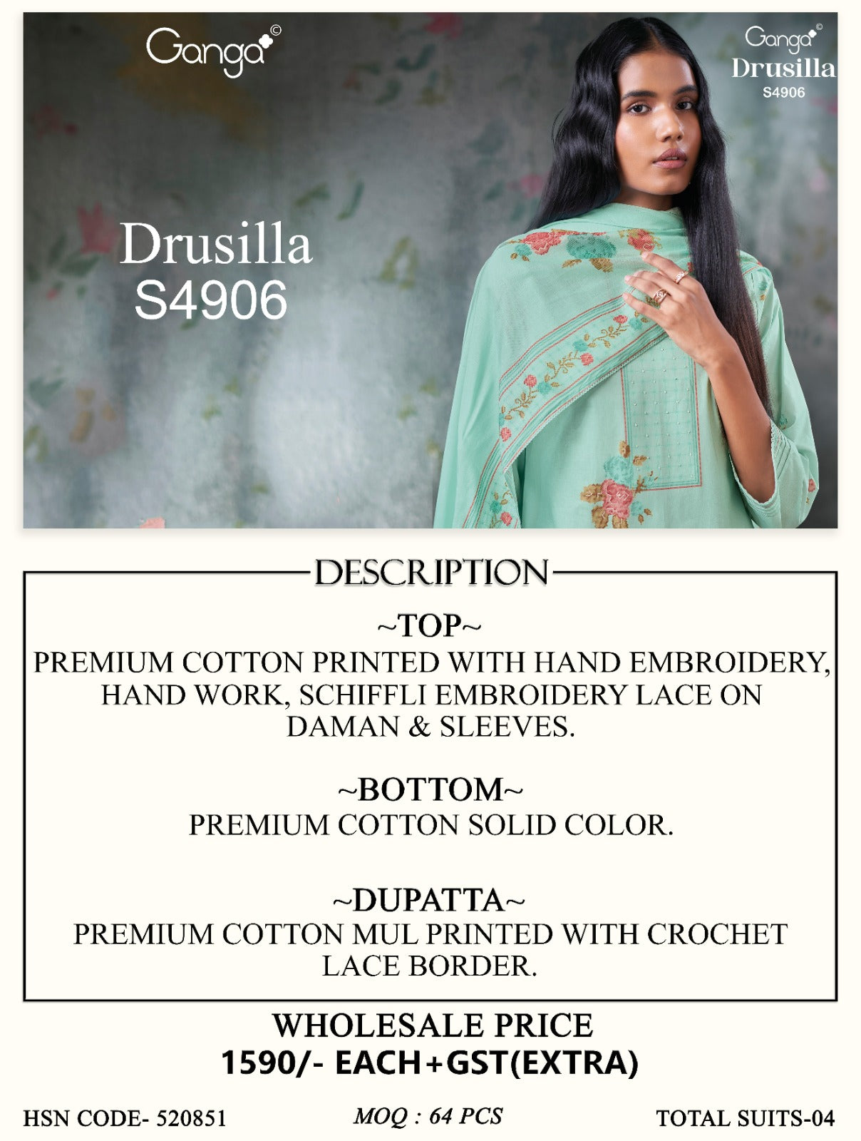 Drusilla S4906 Ganga Cotton Pant Style Suits Wholesale Price