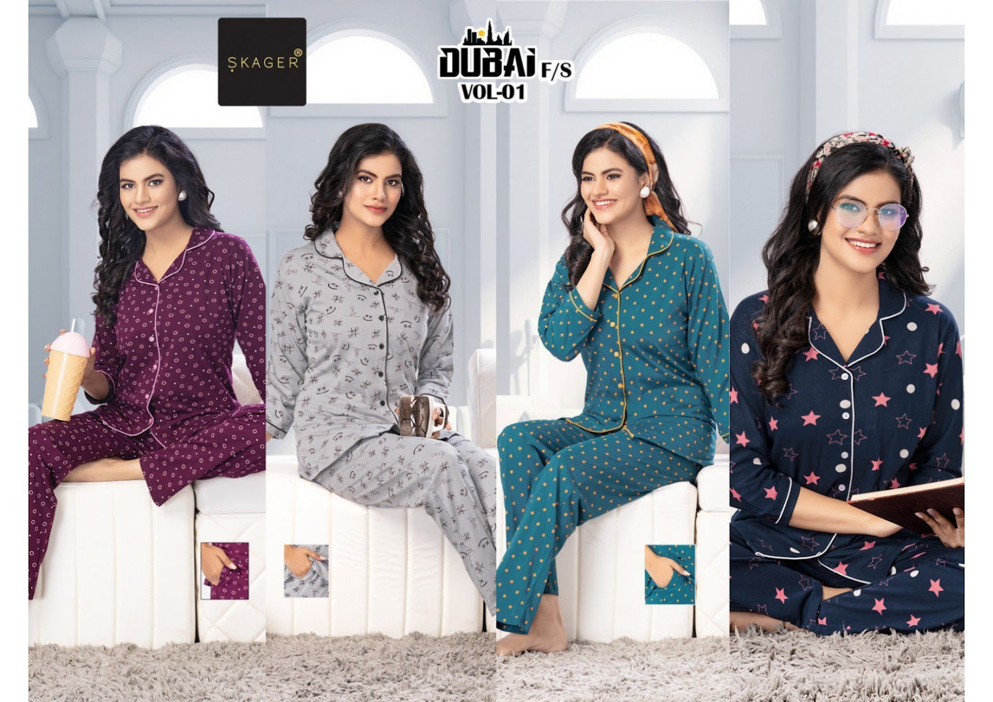 Dubai Vol 1 Skager Hosiery Cotton Collar Night Suits Exporter