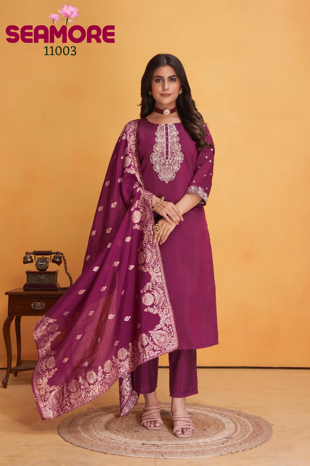 Dulhan Seamore Roman Silk Readymade Pant Style Suits Supplier Gujarat
