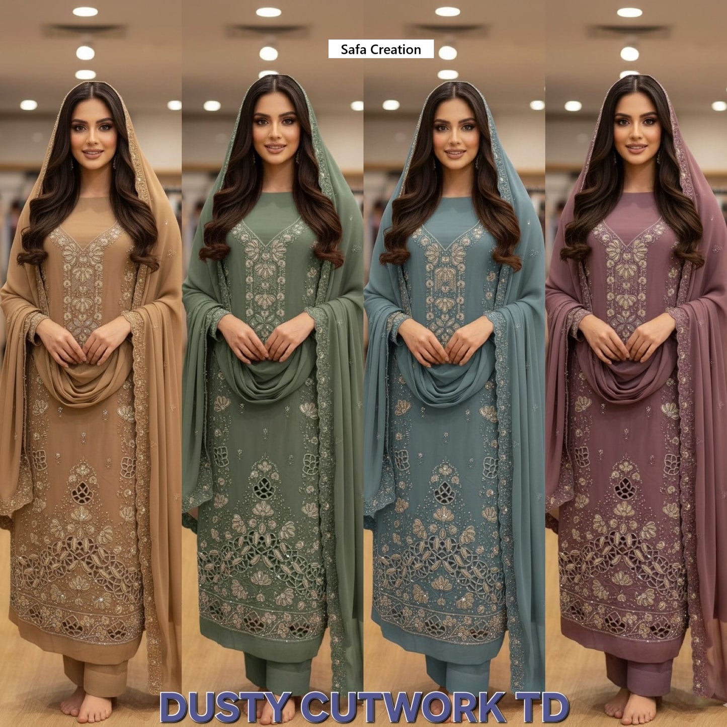 Dusty Cutwork Td Safa Creation Georgette Pakistani Salwar Suits Wholesale Price