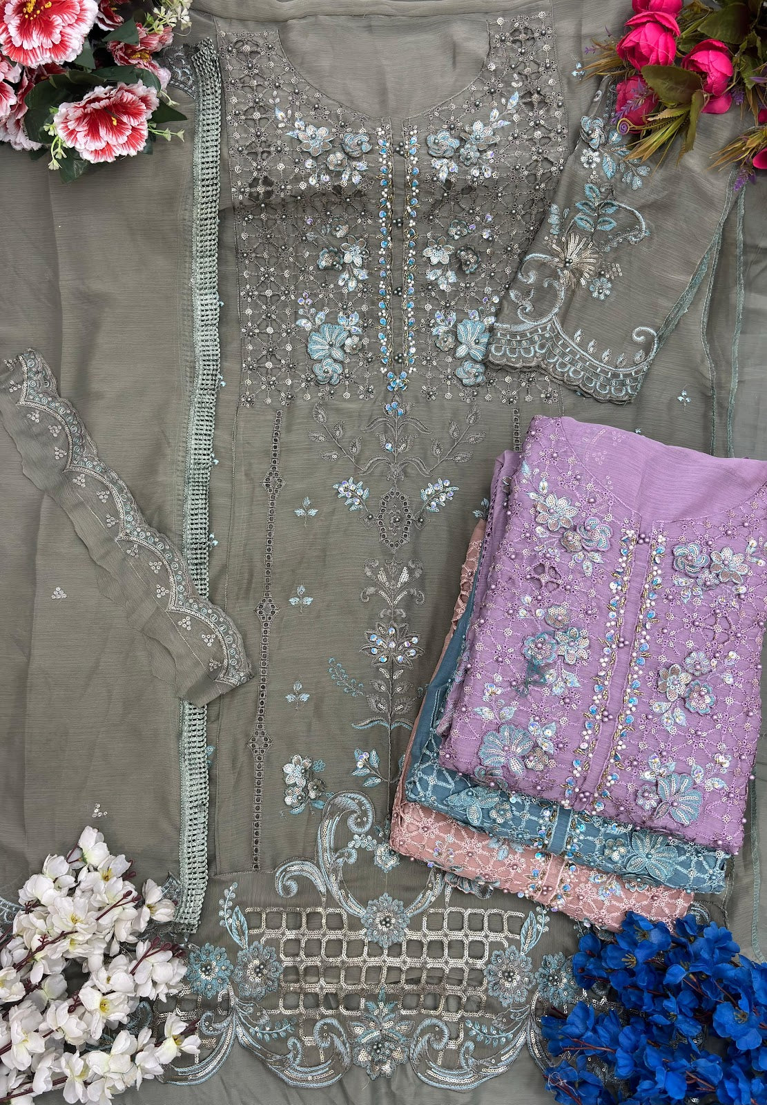 E 04 Abcd Elan Studio Chiffon Pakistani Salwar Suits Wholesale Price