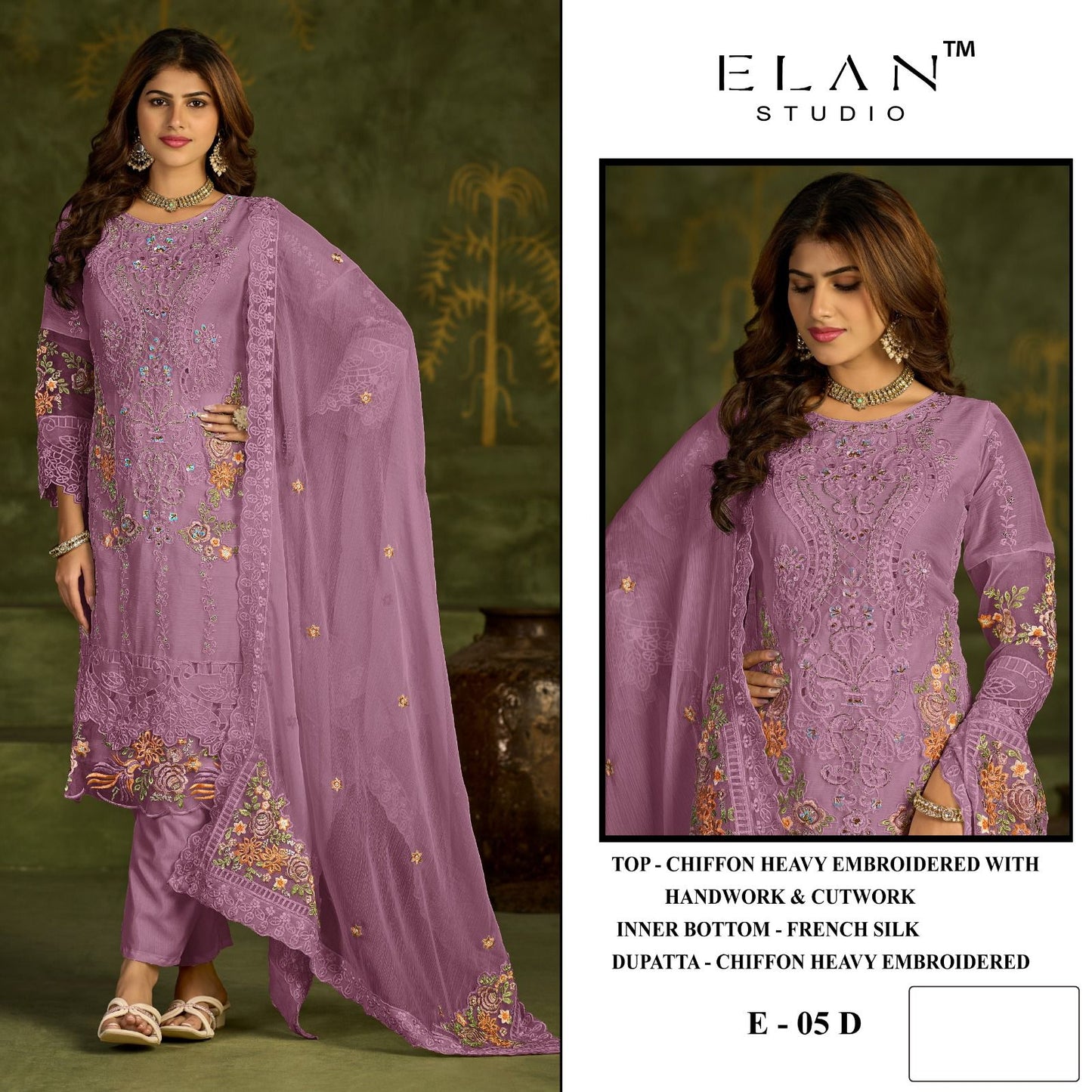 E 05 Elan Studio Chiffon Pakistani Salwar Suits Supplier India