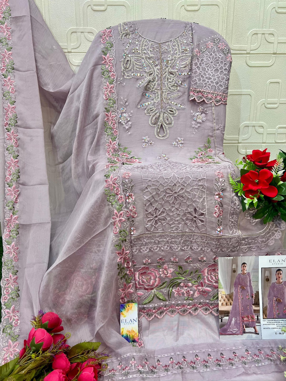 E 06 Elan Studio Chiffon Pakistani Salwar Suits Wholesale Price