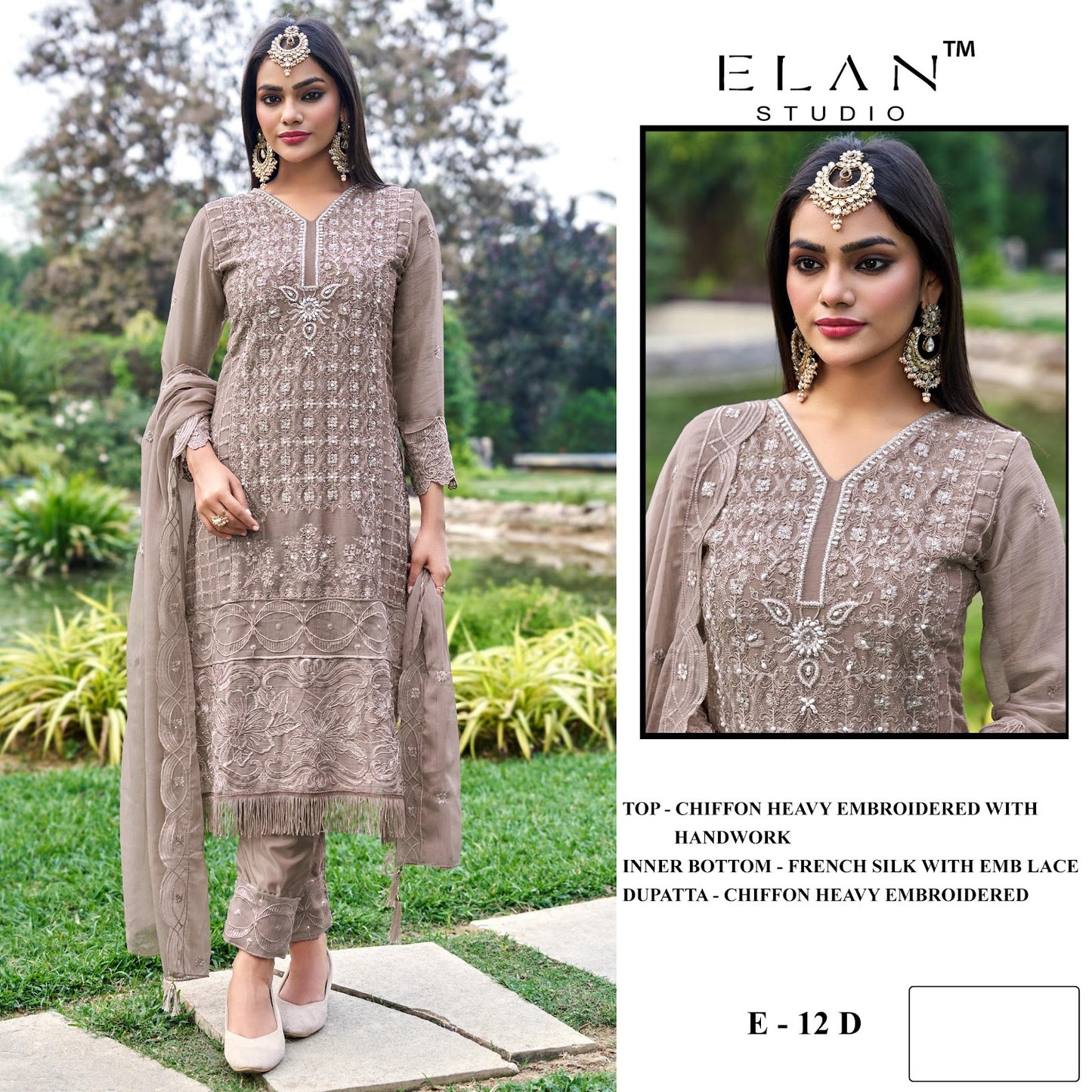 E 12 Elan Studio Chiffon Pakistani Salwar Suits Manufacturer
