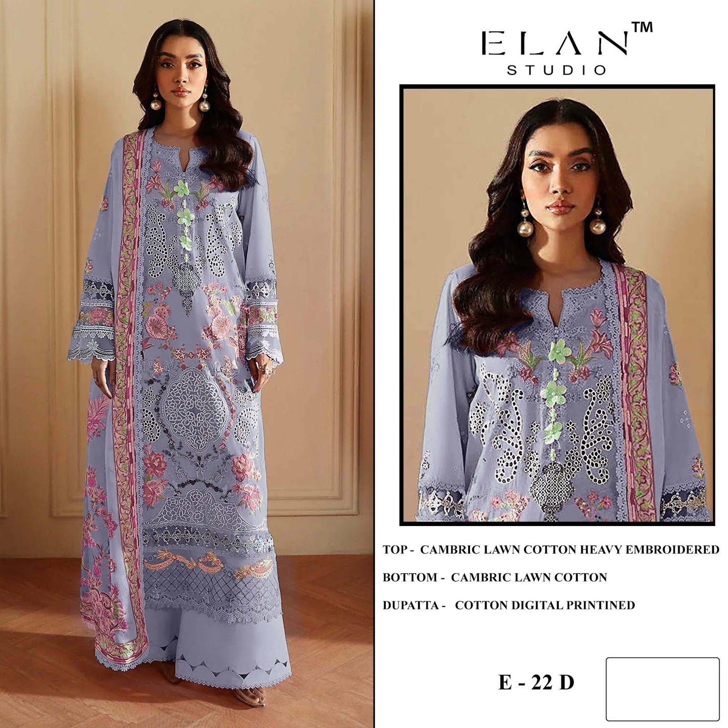 E 22 Elan Studio Cambric Lawn Pakistani Salwar Suits Supplier Ahmedabad