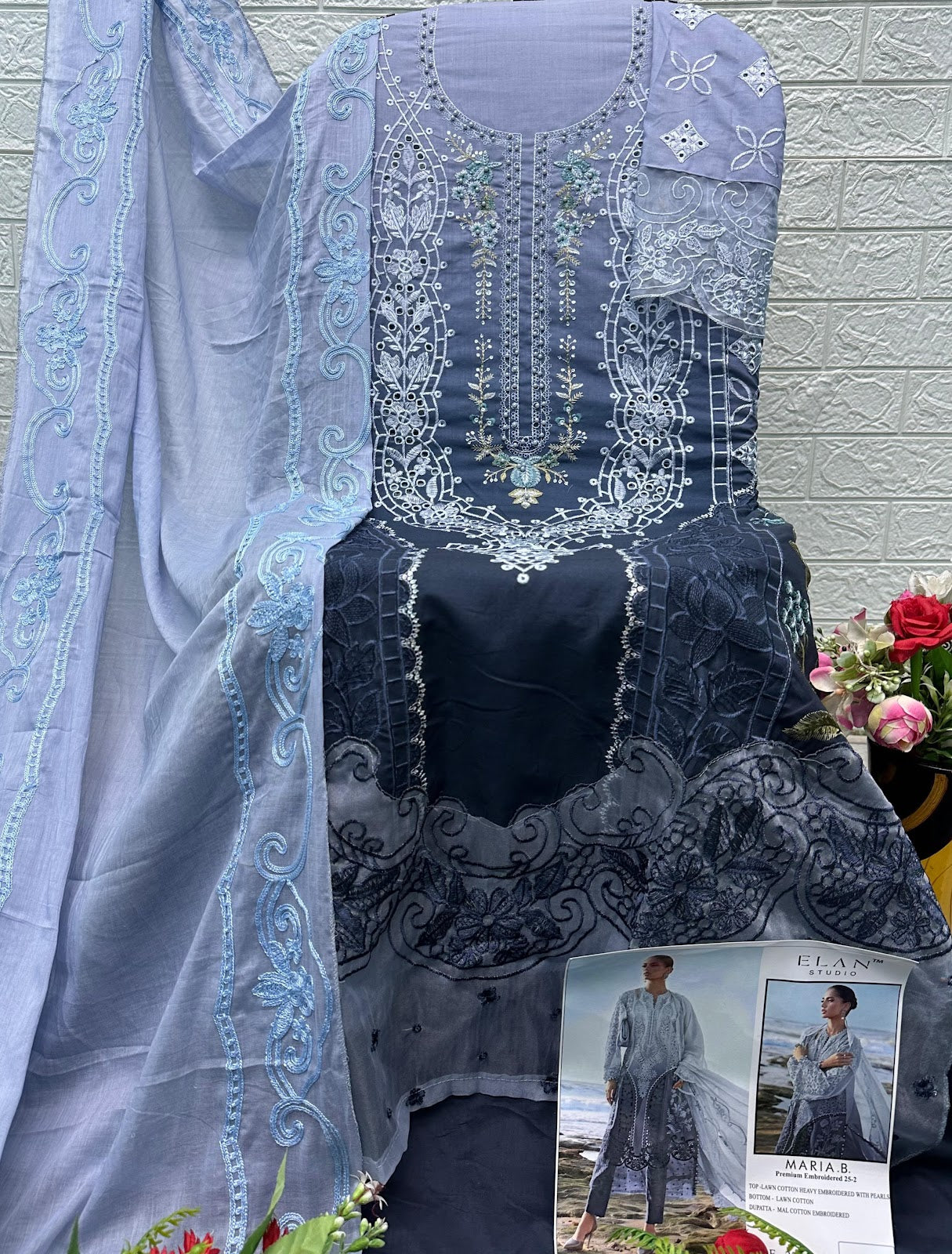 E 25 Maria B Embroidered 25-2 Elan Studio Lawn Cotton Pakistani Salwar Suits Supplier