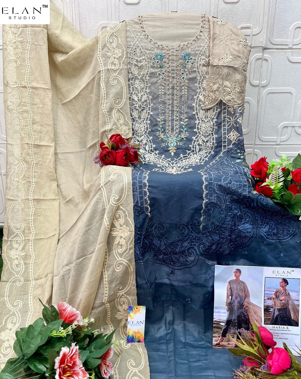 E 26 Maria B Embroidered 25-2 Elan Studio Lawn Cotton Pakistani Salwar Suits Manufacturer Ahmedabad