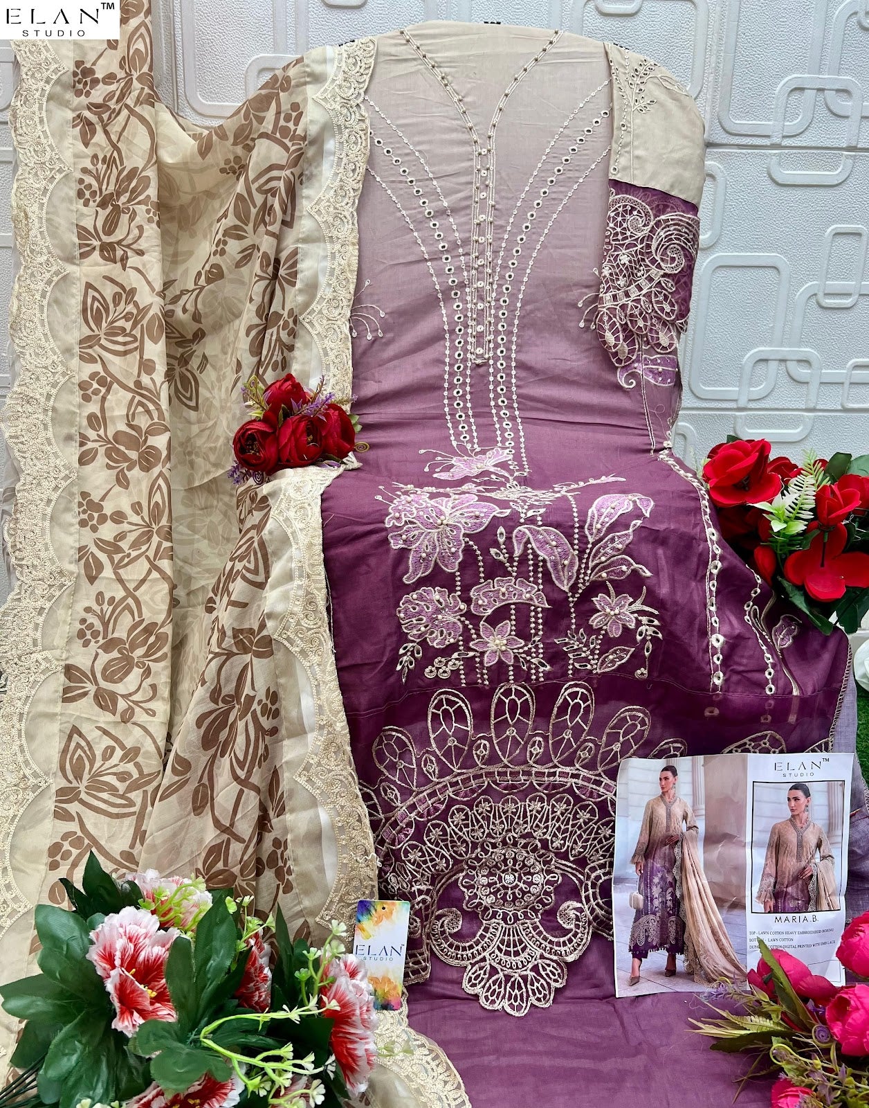 E 39 Maria B Elan Studio Cambric Lawn Pakistani Salwar Suits Exporter India