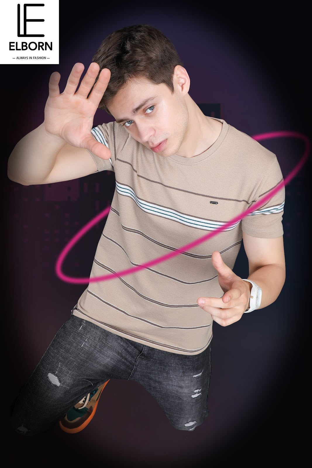 Eb-Kj-1300 Elborn Auto Stripes Mens Tshirts Wholesaler