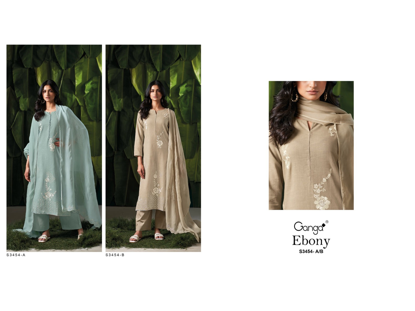 Ebony 3454 Ganga Cotton Linen Plazzo Style Suits Wholesale Price
