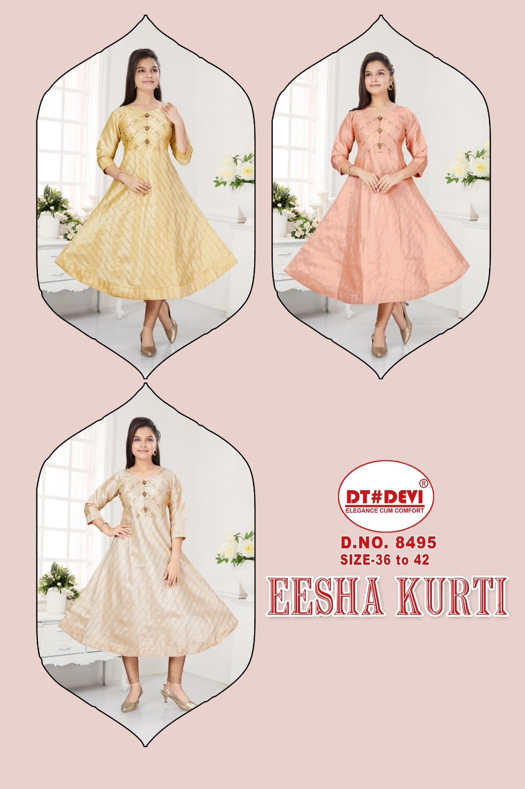 Eesha 8495 Dt Devi Silk Anarkali Kurtis Exporter Gujarat