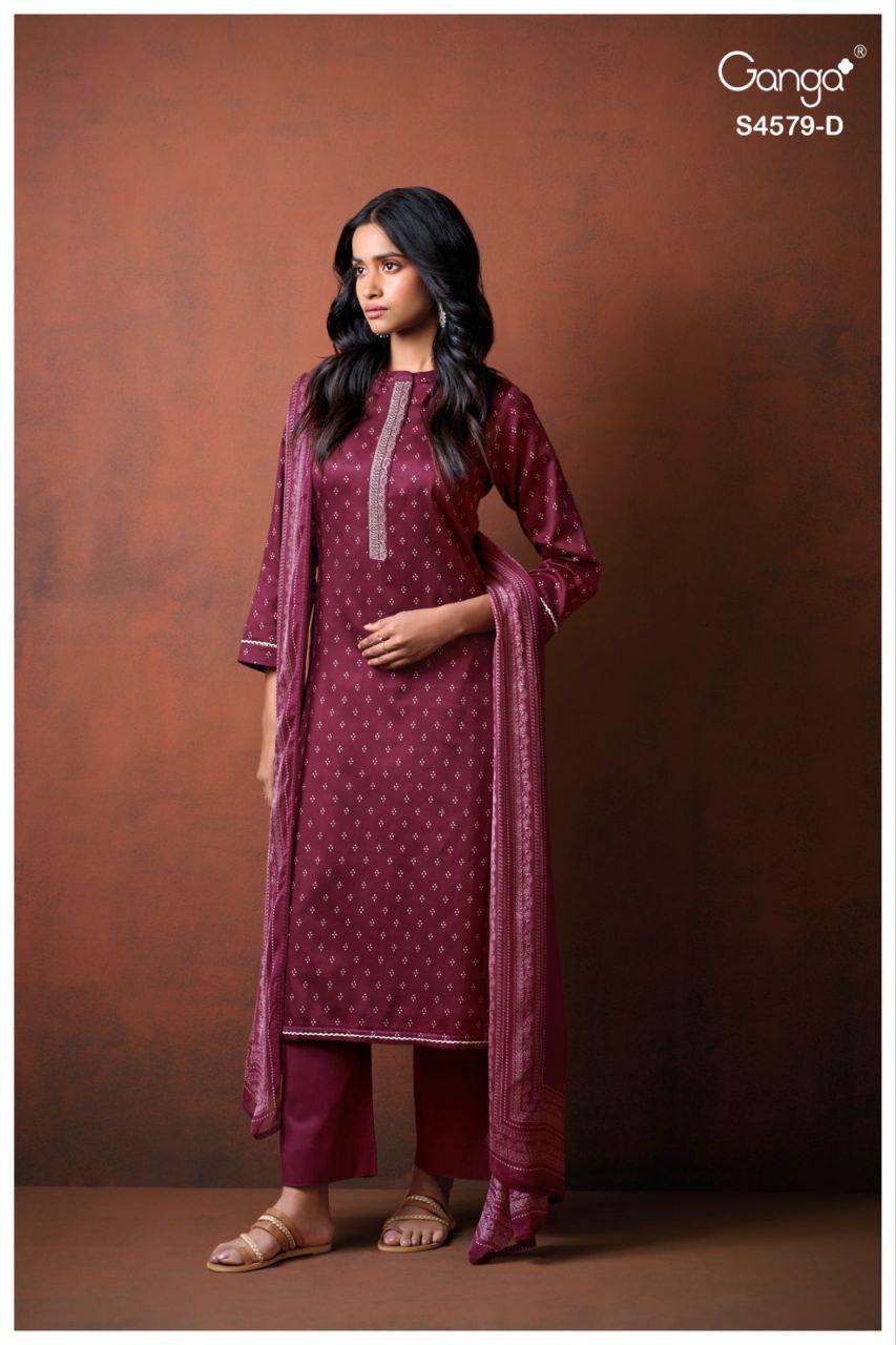 Eillie 4579 Ganga Cotton Satin Pant Style Suits Wholesaler