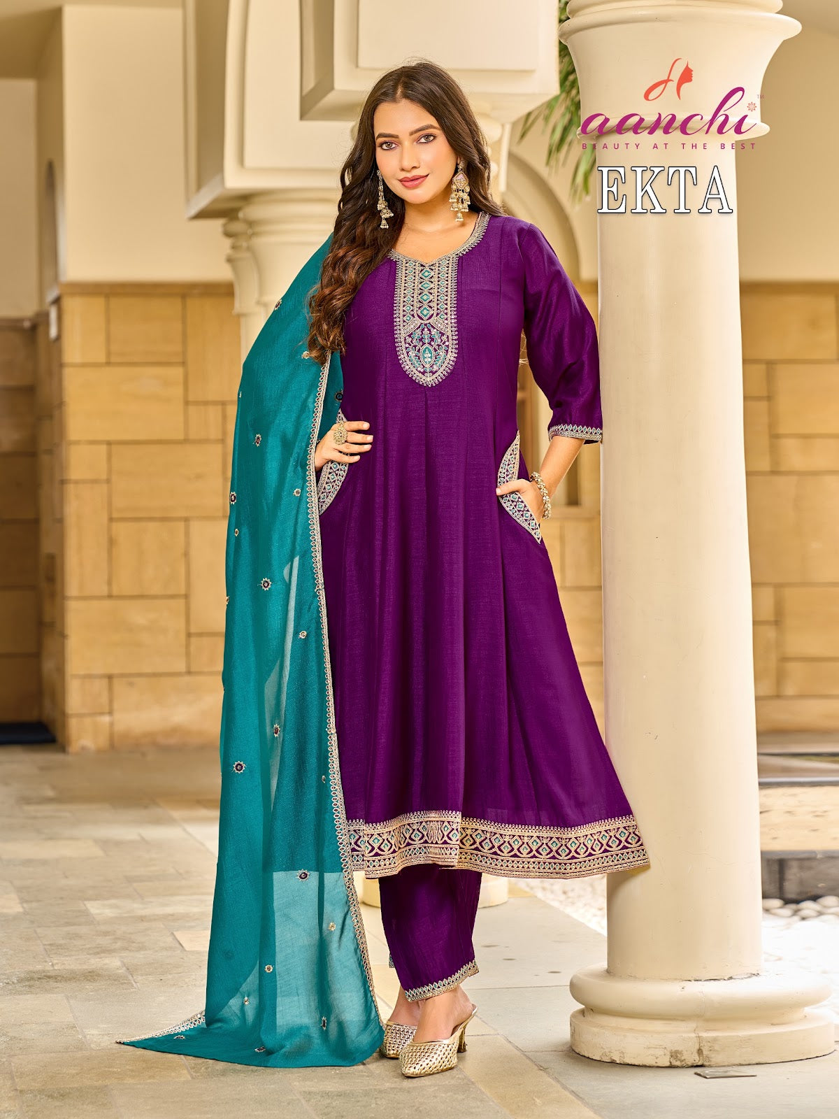 Ekta Aanchi Vichitra Silk Readymade Anarkali Suits Manufacturer Gujarat