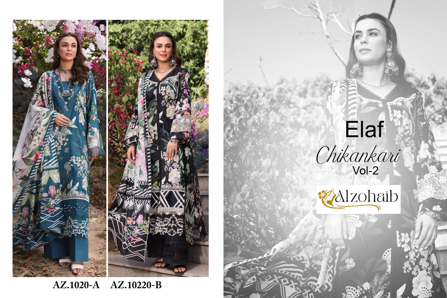 Elaf Chikankari Vol 2 Al Zohaib Cambric Cotton Pakistani Patch Work Suits Wholesale Price