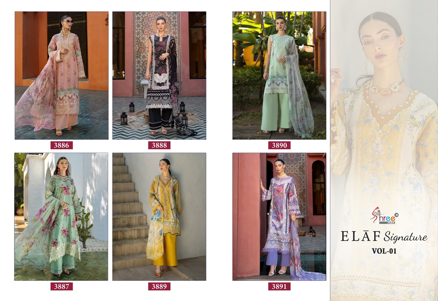 Elaf Signature Vol 1 Shree Fabs Lawn Cotton Pakistani Patch Work Suits Manufacturer Gujarat