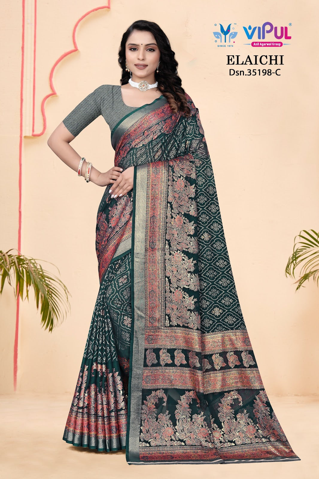 Elaichi 35198 Vipul Brasso Sarees Manufacturer India