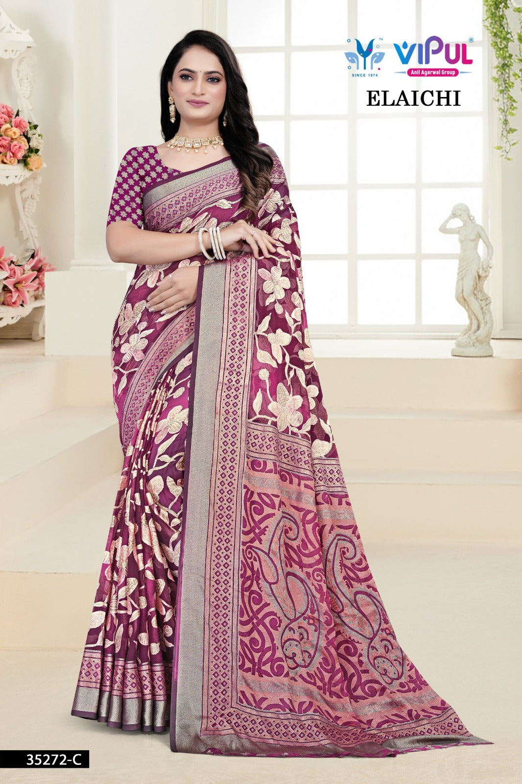 Elaichi 35272 Vipul Brasso Sarees Manufacturer India