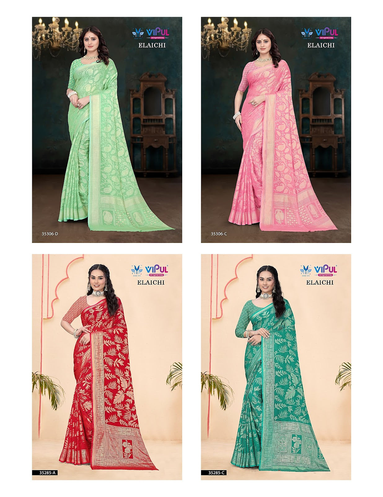 Elaichi 35306-35246-35286-35285 Vipul Silk Brasso Sarees Manufacturer Ahmedabad
