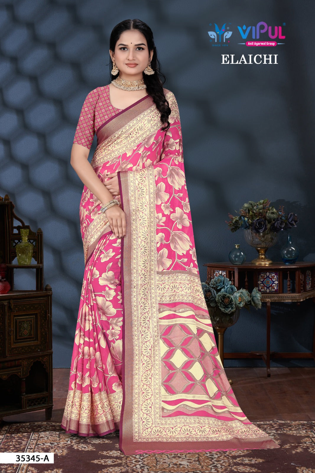 Elaichi 35345 Vipul Brasso Sarees Exporter