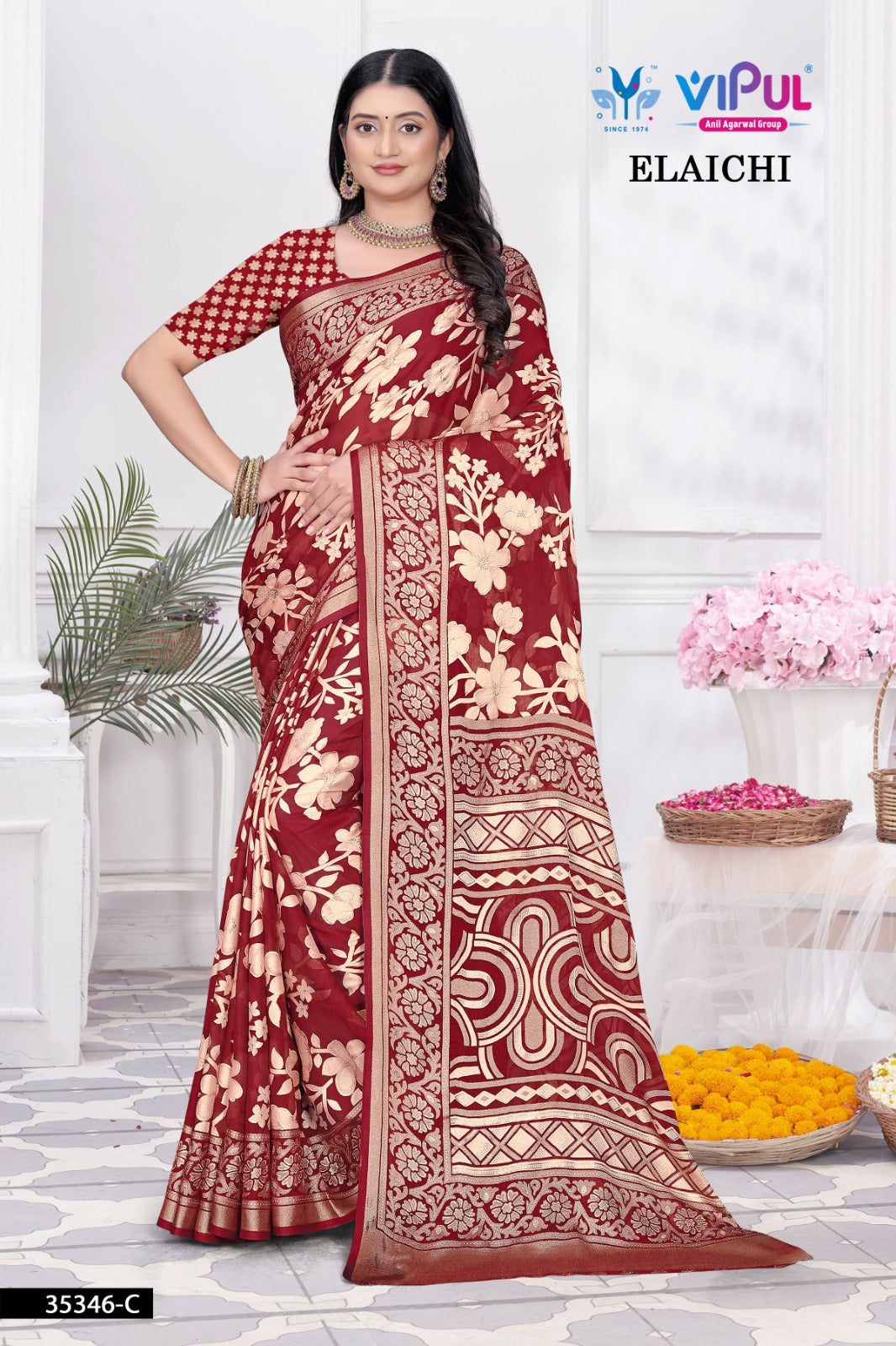 Elaichi 35346 Vipul Brasso Sarees Wholesaler