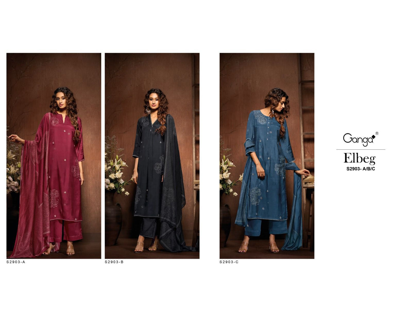 Elbeg S2903 Ganga Bembarg Silk Plazzo Style Suits Supplier