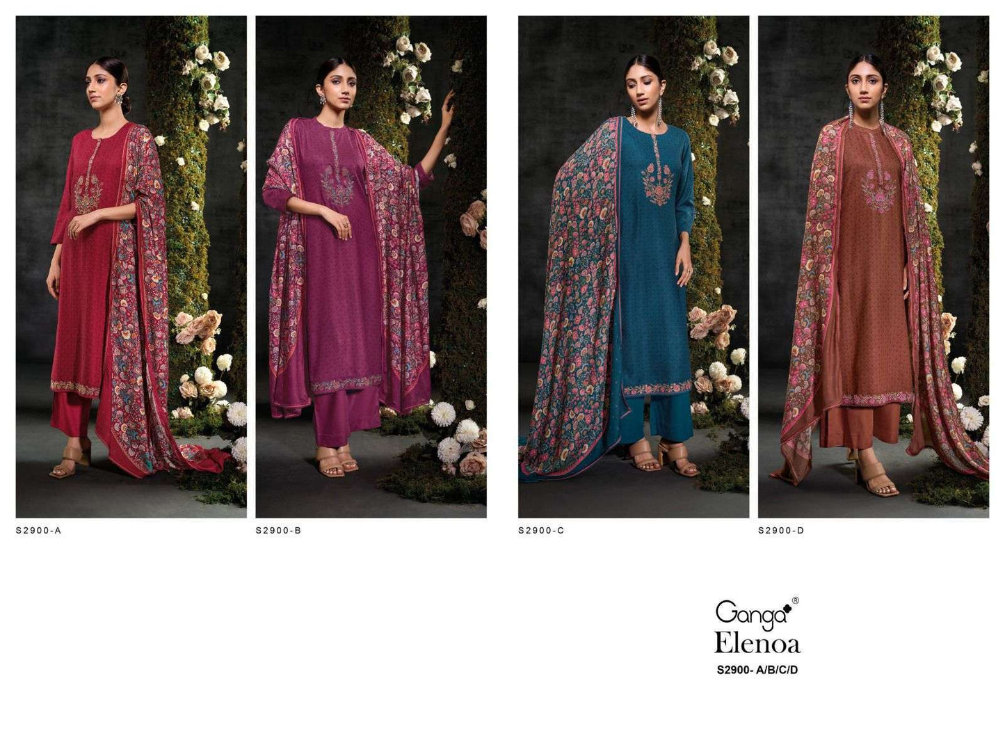Elenoa S2900 Ganga Pashmina Plazzo Style Suits Wholesaler