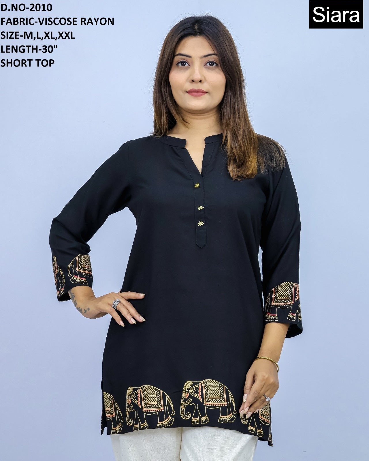 Elephant Print Siara Viscose Rayon Short Kurtis Wholesale