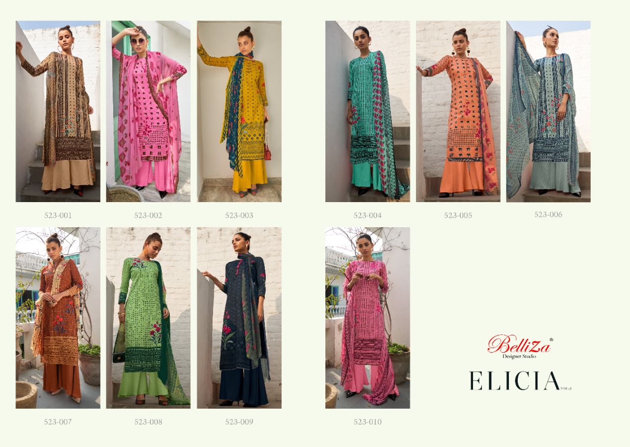 Elicia Belliza Designer Studio Jam Cotton Plazzo Style Suits Supplier India