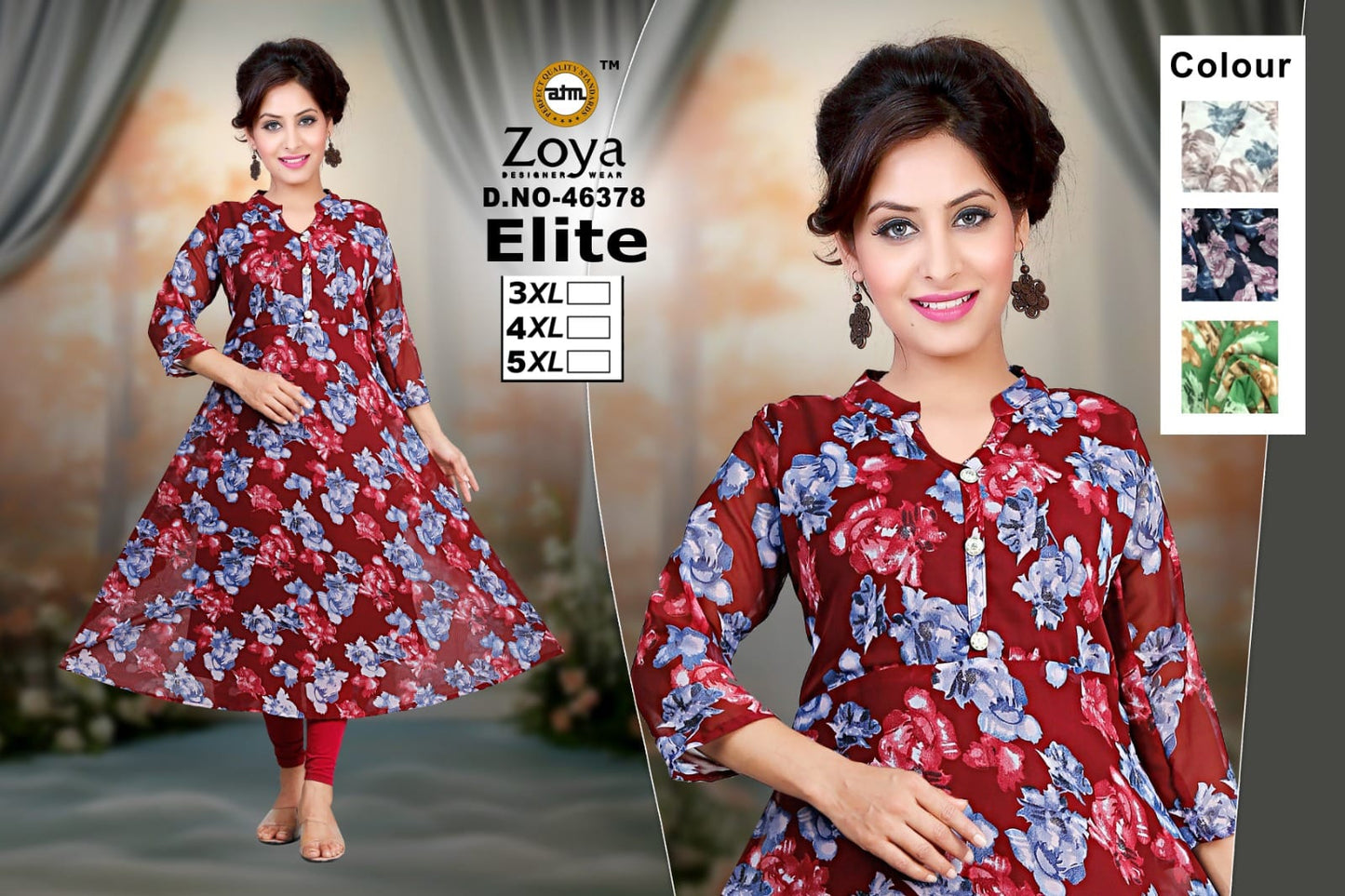 Elite 46378 Plus Size Zoya Anarkali Kurtis Wholesale Rate