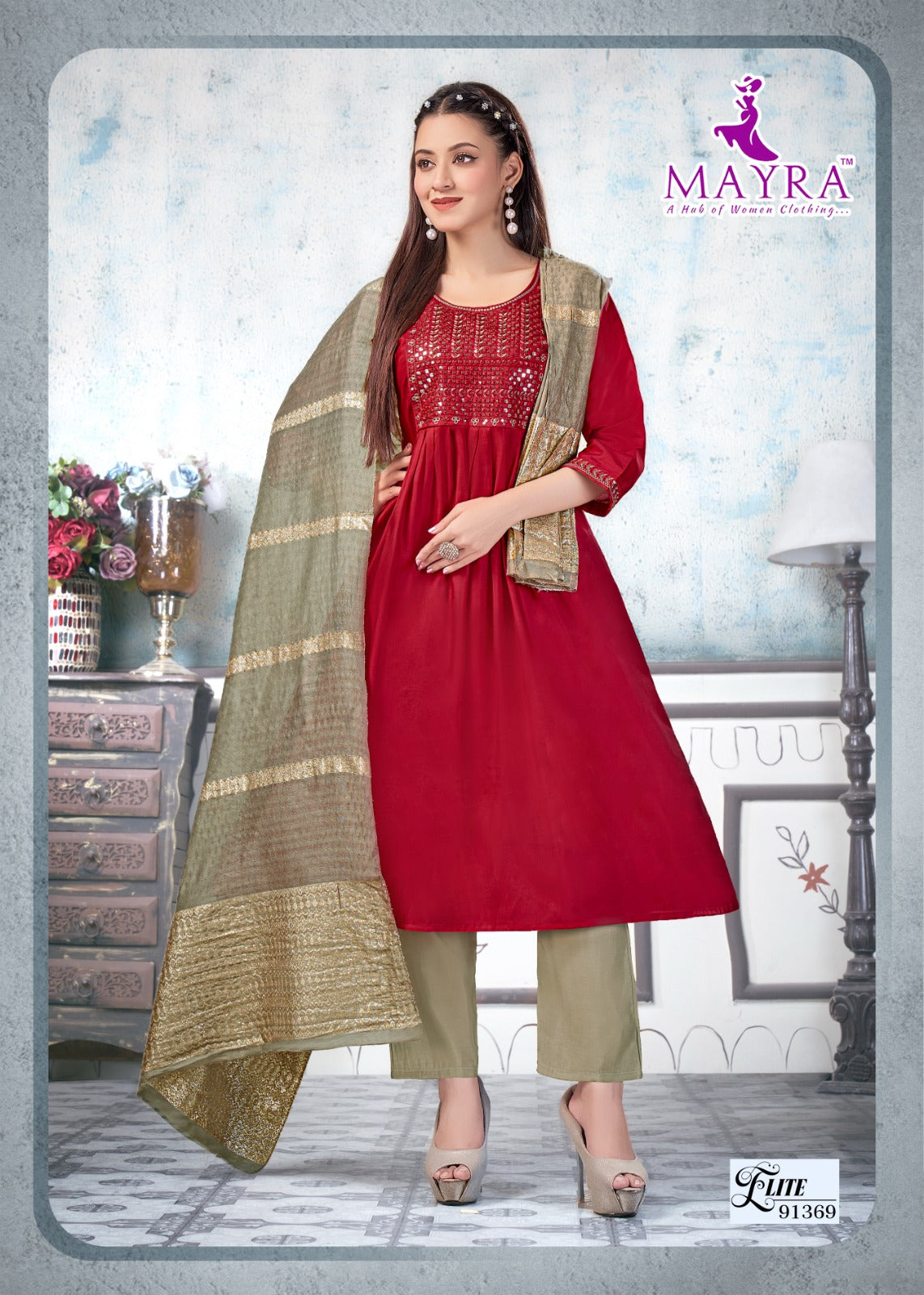 Elite Mayra Roman Silk Readymade Anarkali Suits Exporter Ahmedabad