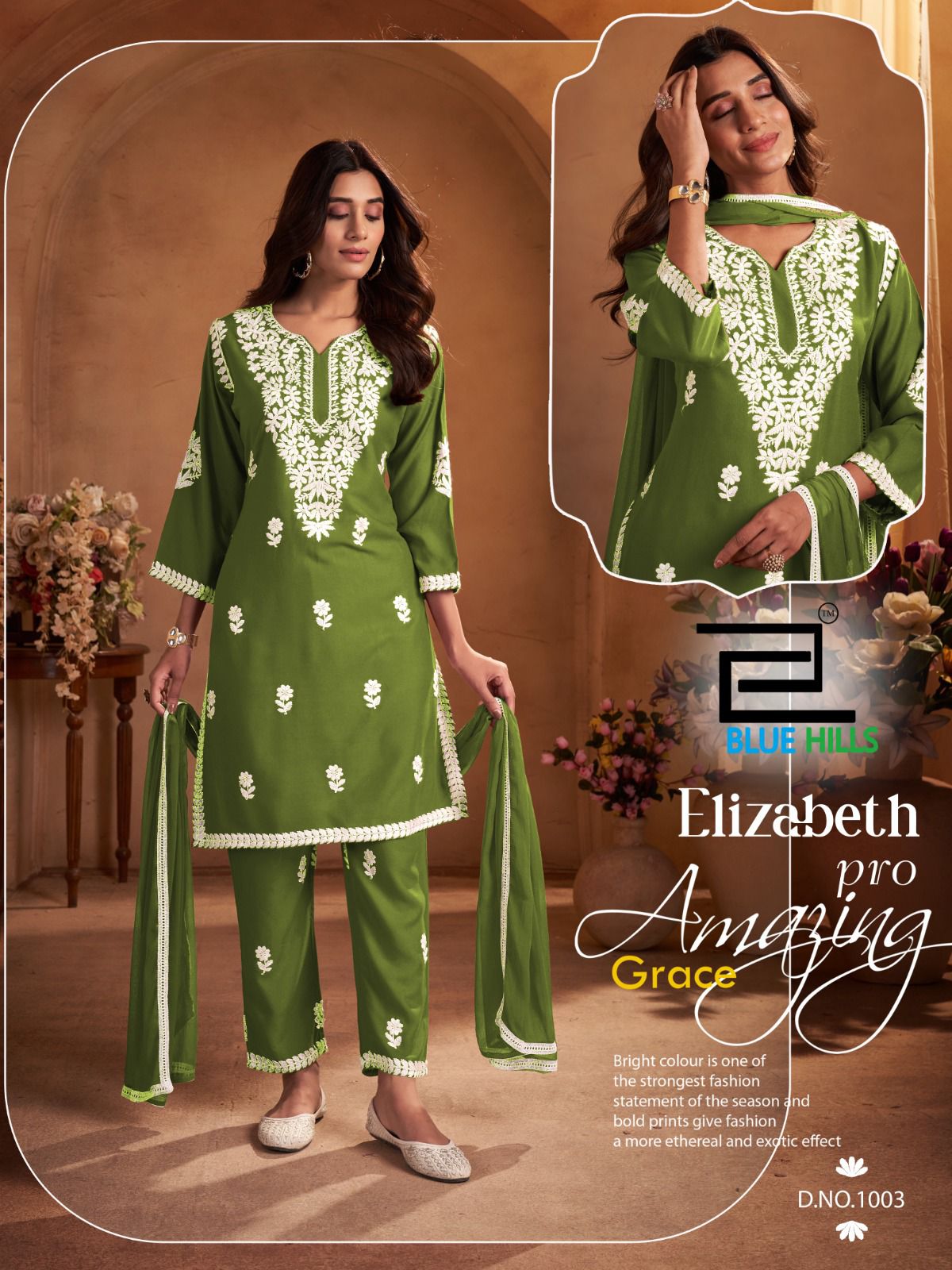 Elizabeth Pro Blue Hills Rayon 14Kg Readymade Pant Style Suits Exporter