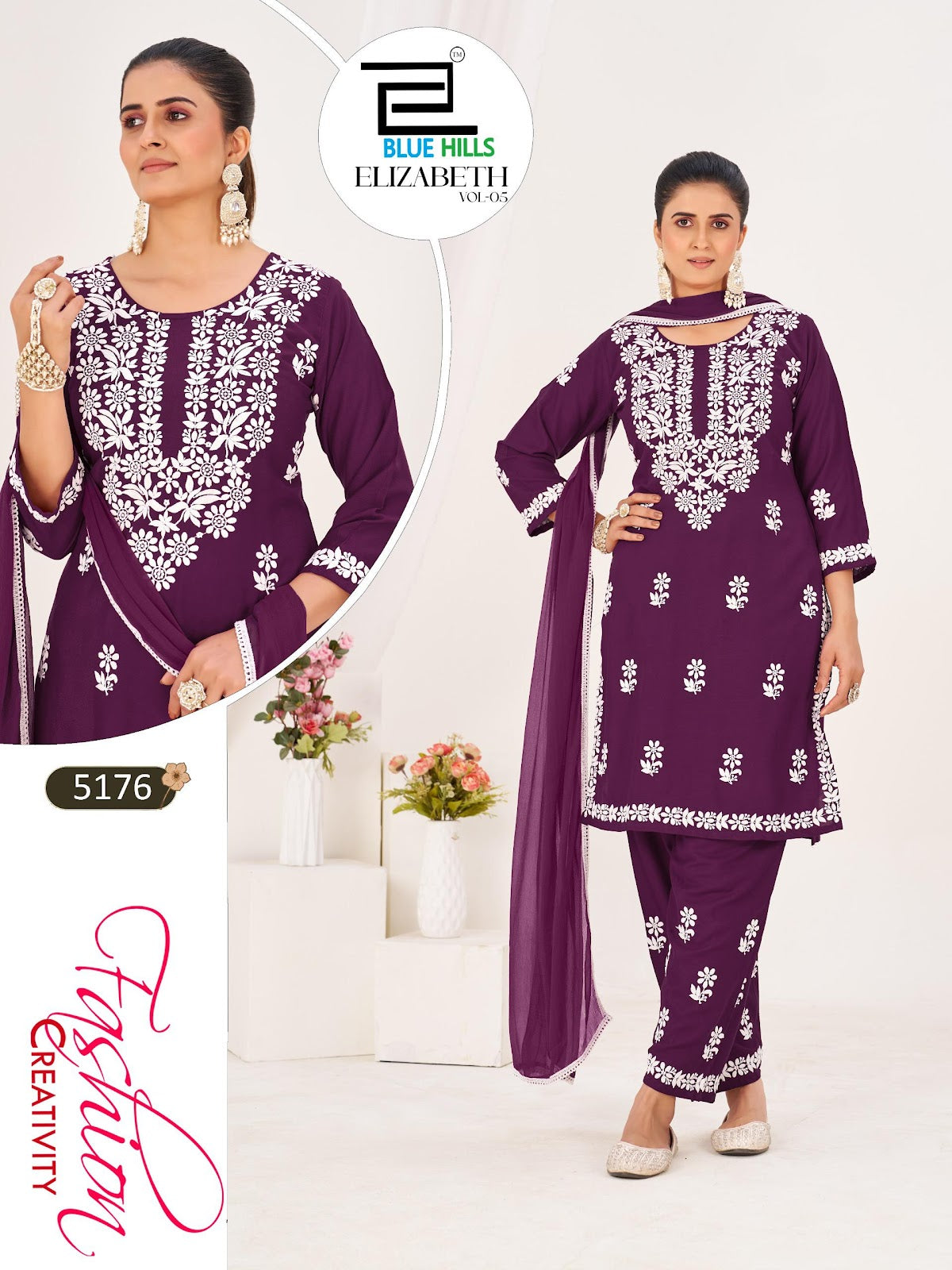 Elizabeth Vol 5 Blue Hills Rayon 14Kg Readymade Pant Style Suits Wholesaler Gujarat