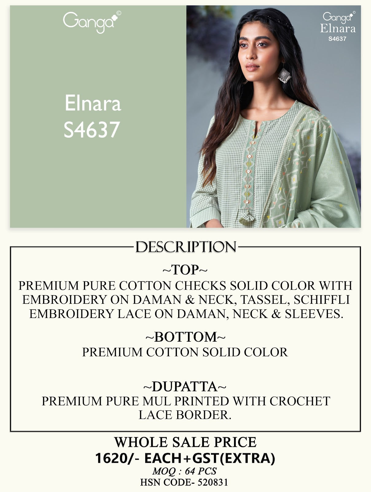 Elnara 4637 Ganga Cotton Plazzo Style Suits Wholesaler
