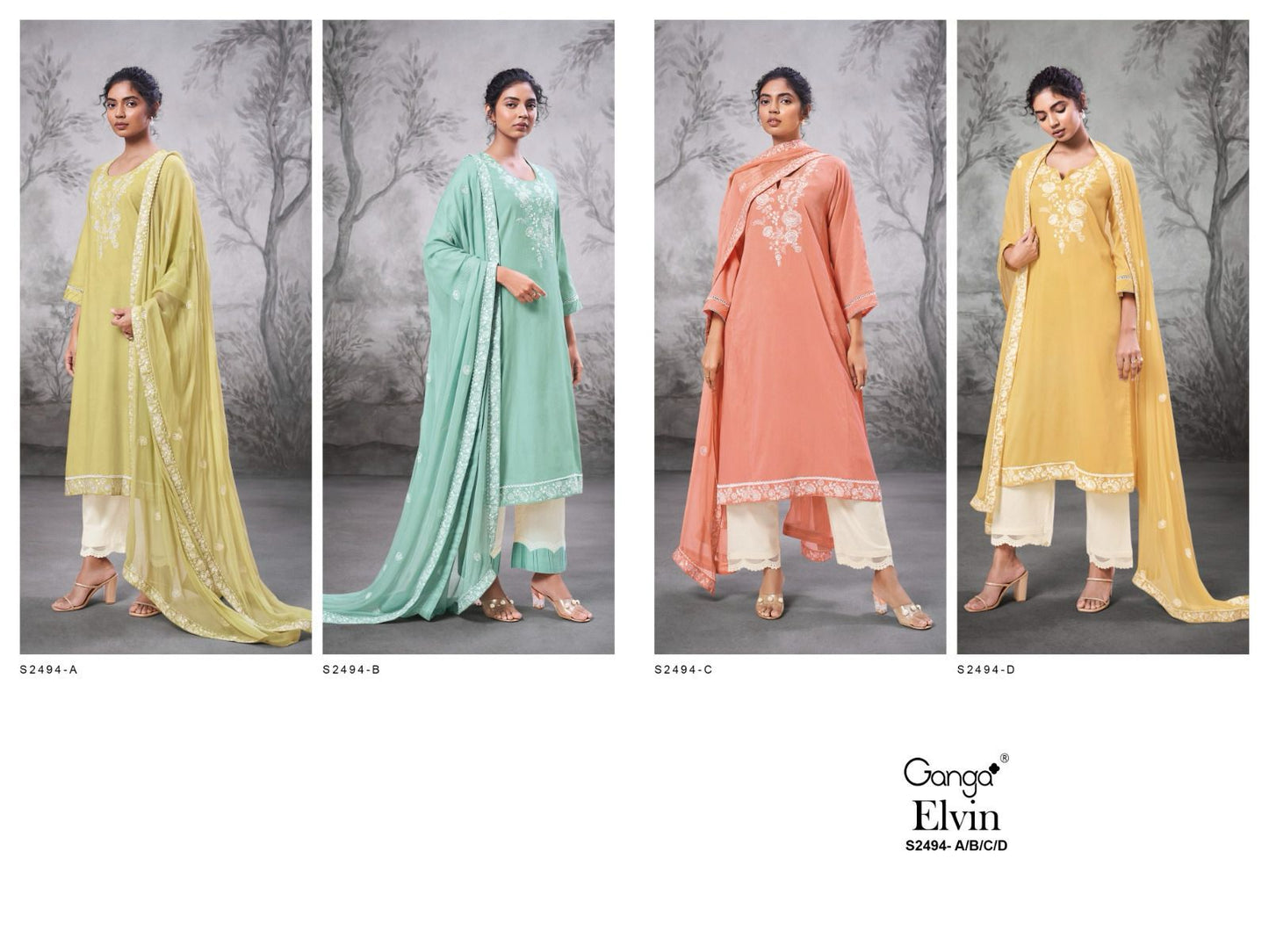 Elvin-2494 Ganga Premium Cotton Plazzo Style Suits