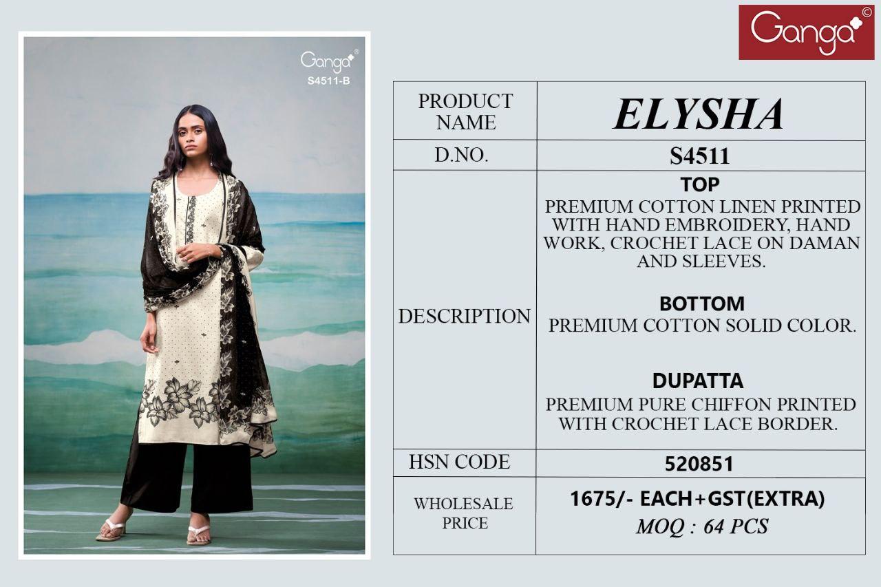 Elysha 4511 Ganga Cotton Linen Plazzo Style Suits Manufacturer India