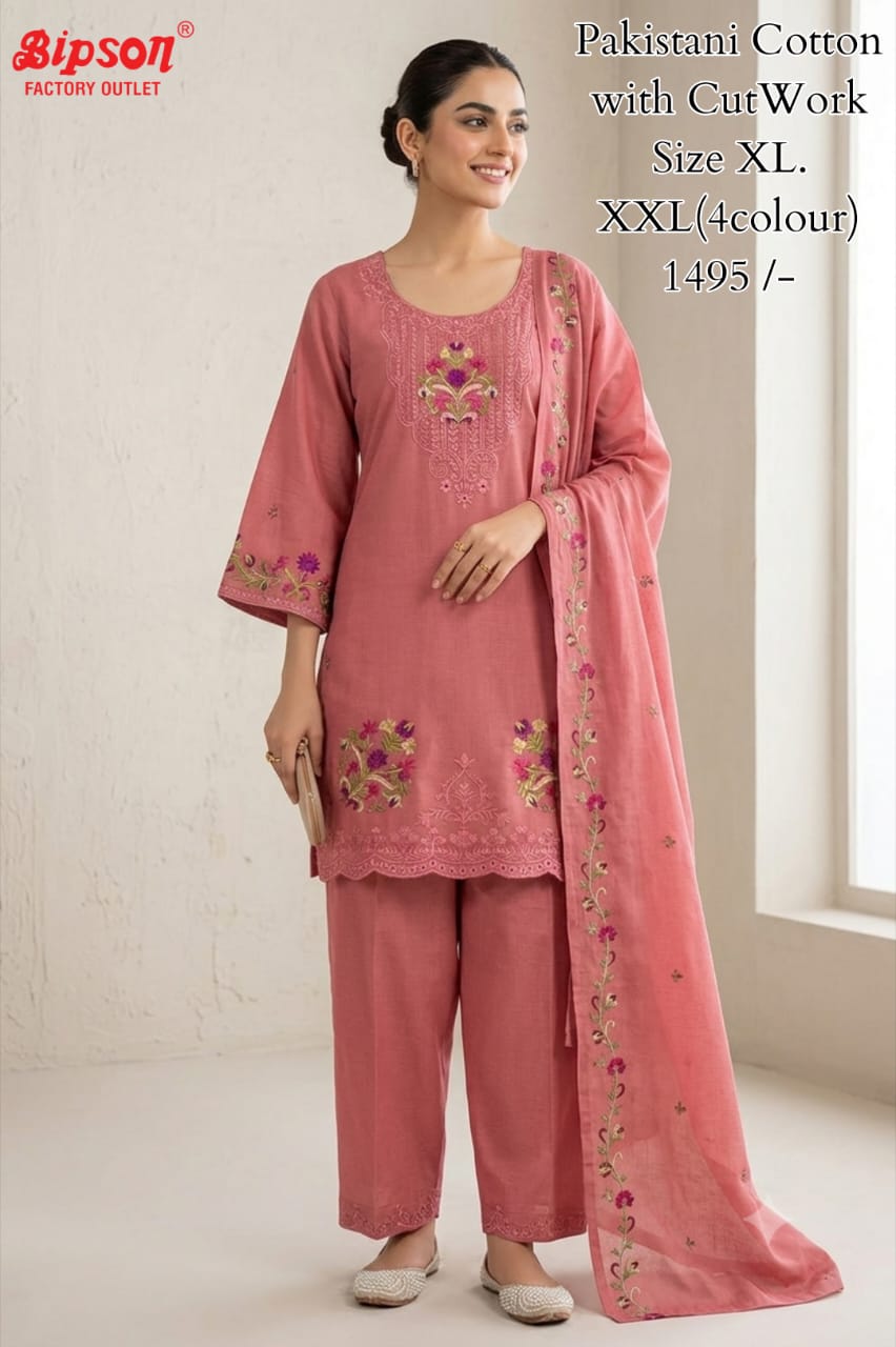 Embroidery Work 0807 Bipson Prints Cotton Pakistani Readymade Suits Wholesaler India