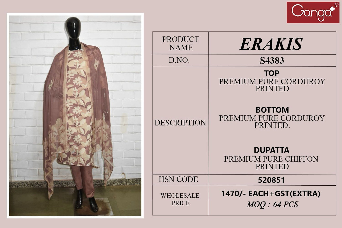 Erakis 4383 Ganga Pant Style Suits Supplier India