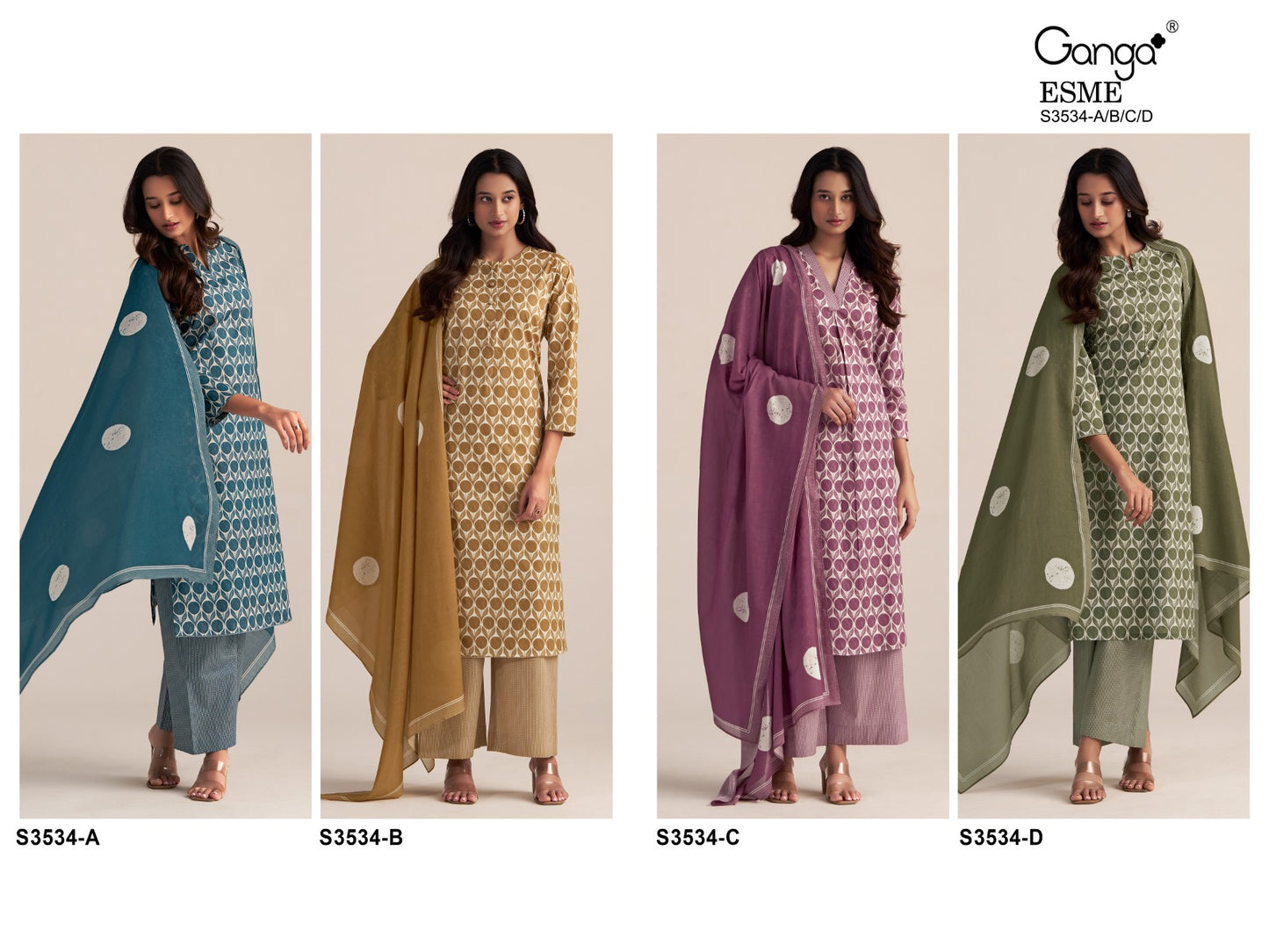 Esme 3534 Ganga Premium Cotton Plazzo Style Suits Wholesaler Ahmedabad