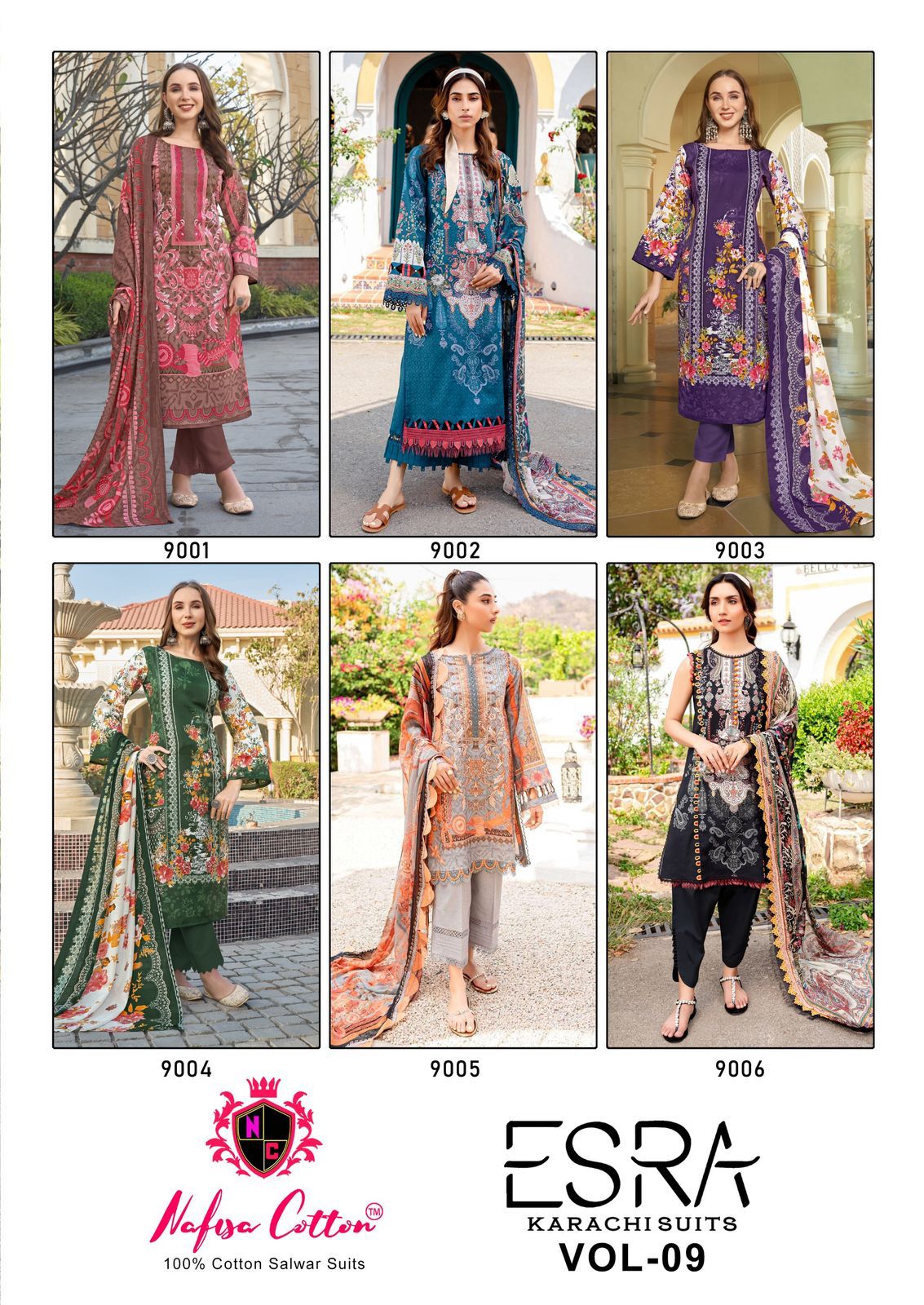 Esra Vol 9 Nafisa Cotton Karachi Salwar Suits Wholesaler