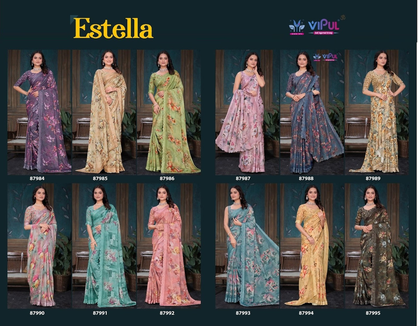 Estella Vipul Dull Moss Sarees Wholesale Price