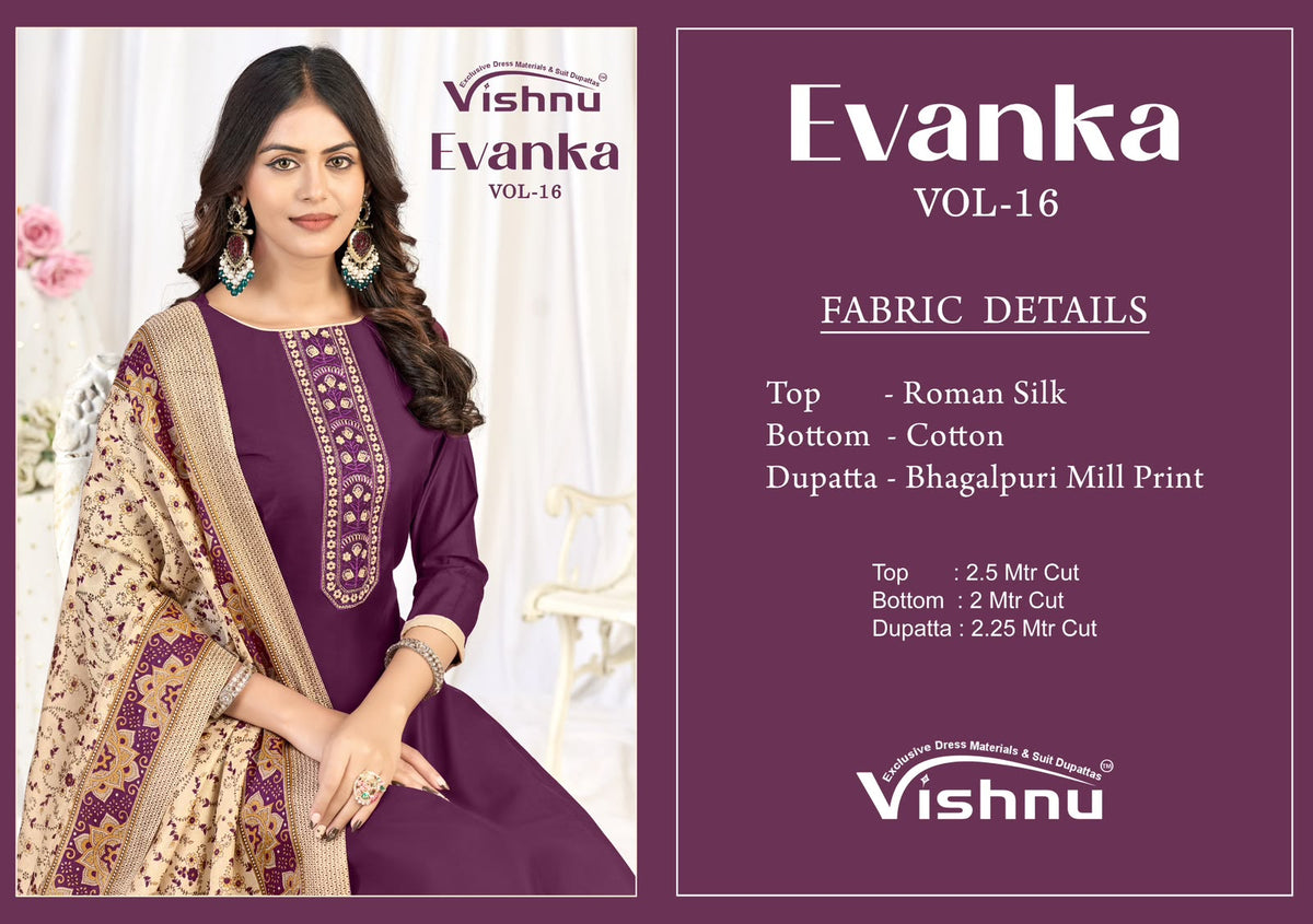 Evanka Vol 16 Vishnu Impex Roman Silk Pant Style Suits Wholesale