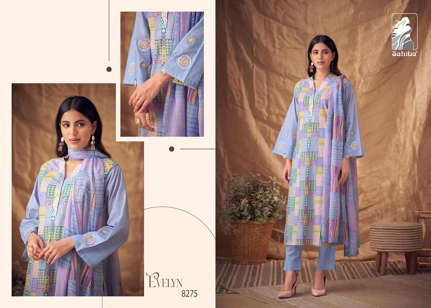 Evelyn Sahiba Cotton Lawn Pant Style Suits