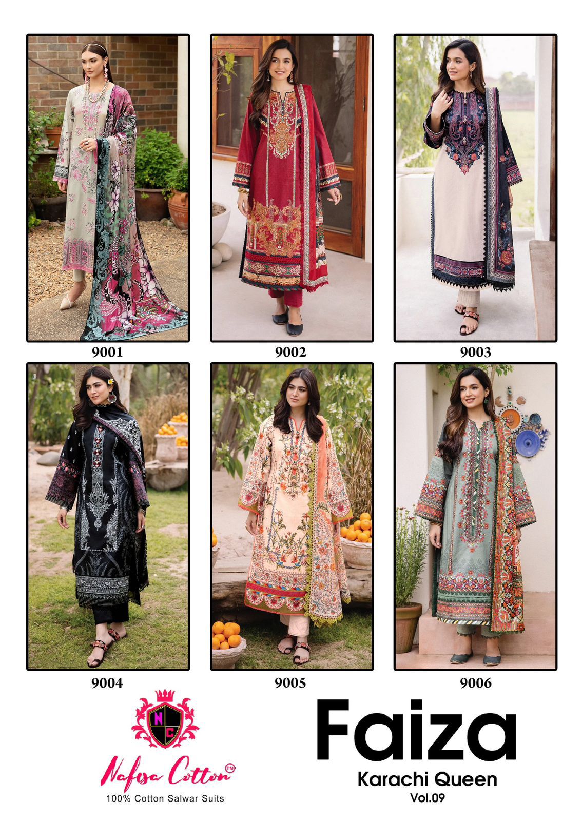 Faiza Queen Vol 9 Nafisa Cotton Karachi Salwar Suits Supplier