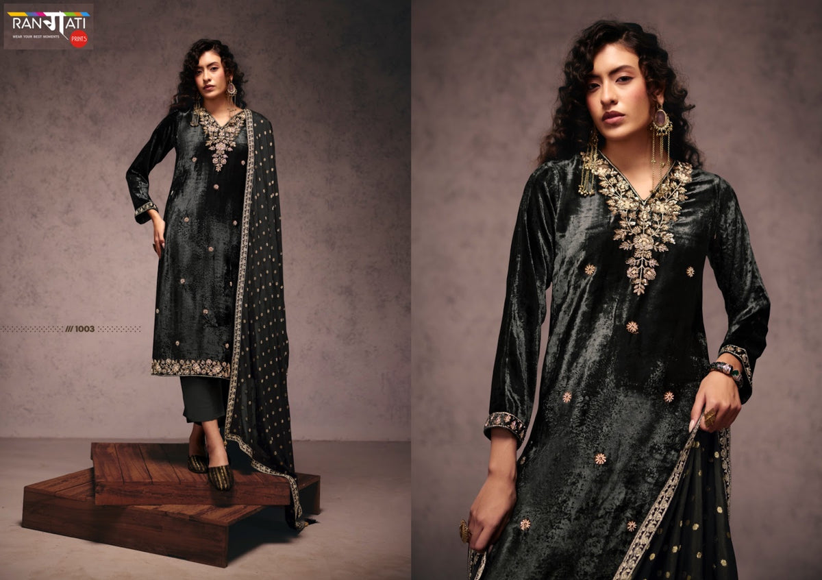 Falak Rangati Prints Plush Velvet Suits Supplier Gujarat