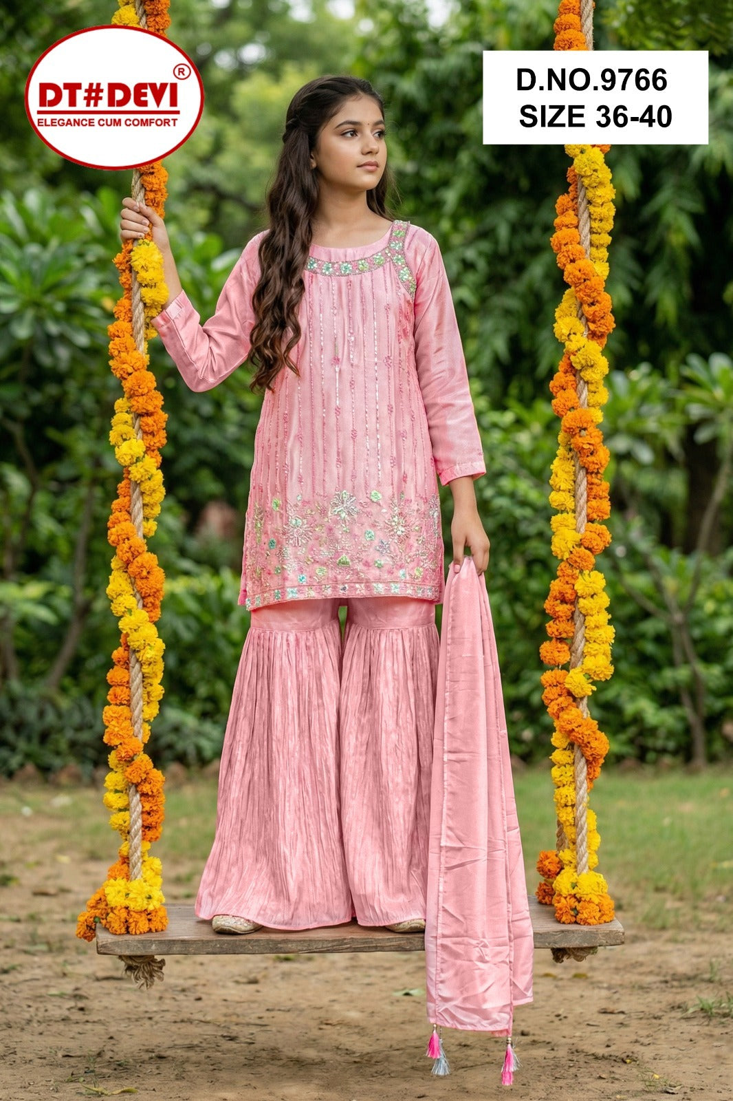 Falina 9766 Dt Devi Silk Readymade Girls Sharara Suits Supplier India