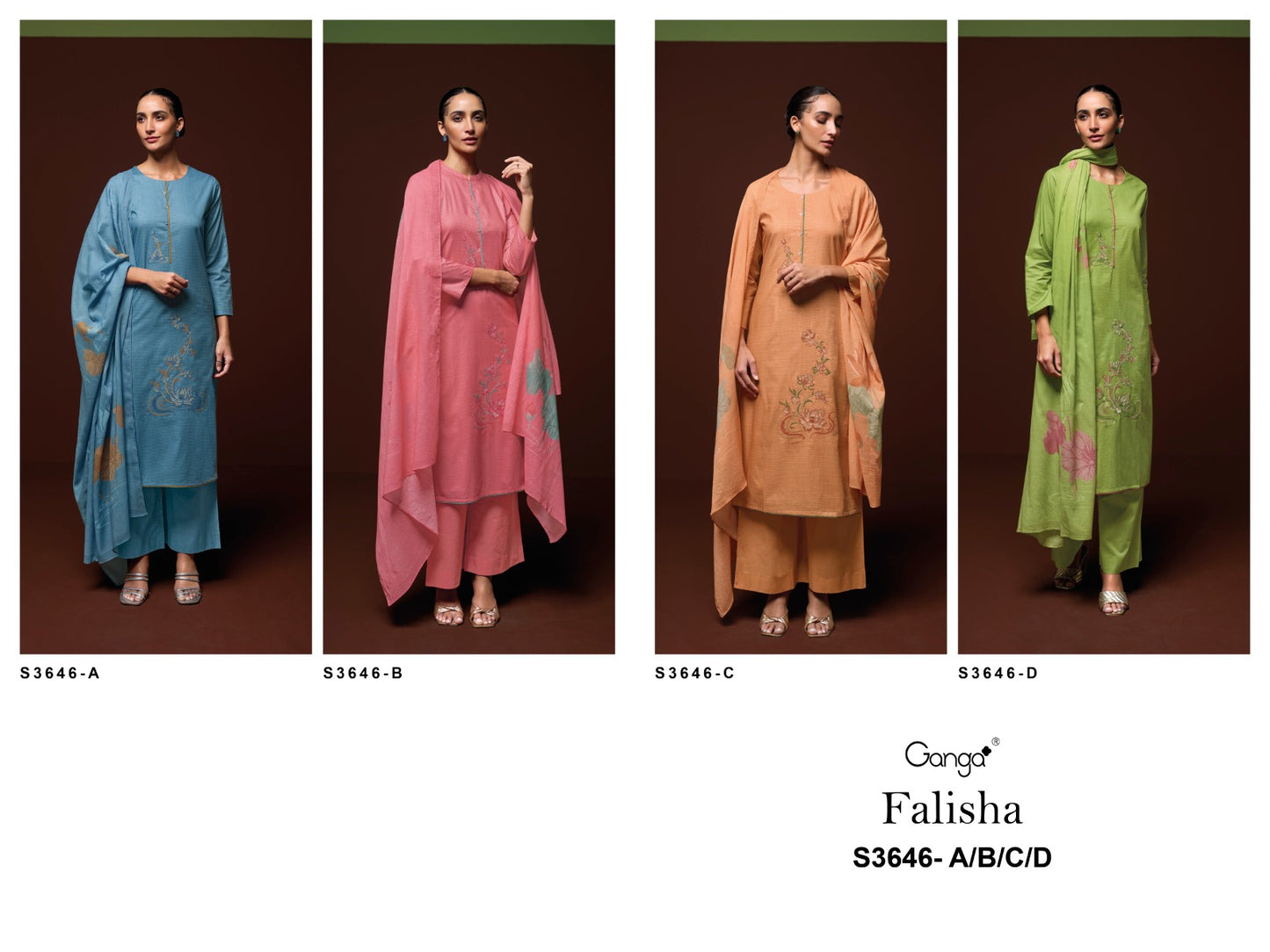 Falisha 3646 Ganga Premium Cotton Plazzo Style Suits Manufacturer Ahmedabad