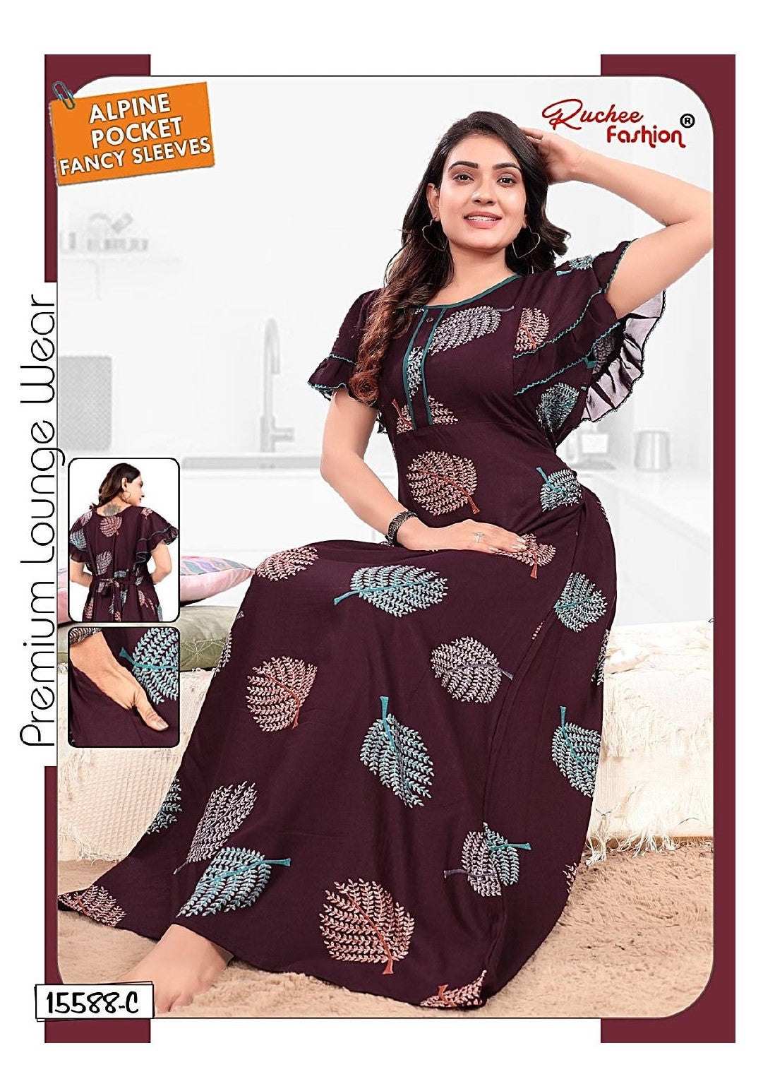 Fancy Sleeves 1809 Ruchee Fashion Alpine Night Gowns Manufacturer Ahmedabad