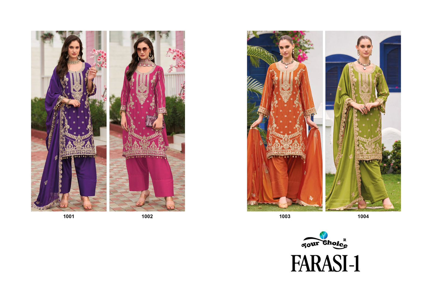 Farasi 1 Your Choice Chinon Pakistani Readymade Suits Wholesaler